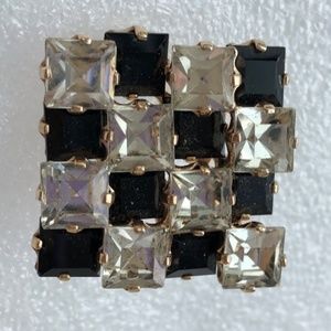 Black clear vintage rhinestone pin